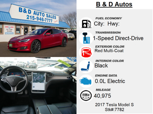 Preowned 2017 TESLA Model S 75D for sale by B & D Auto Sales Inc in Fairless Hills, PA