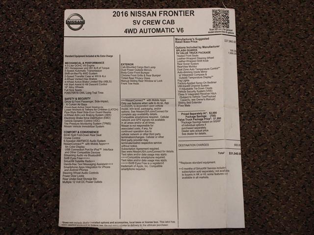 2016 Nissan Frontier Crew Cab SV 4WD:14727