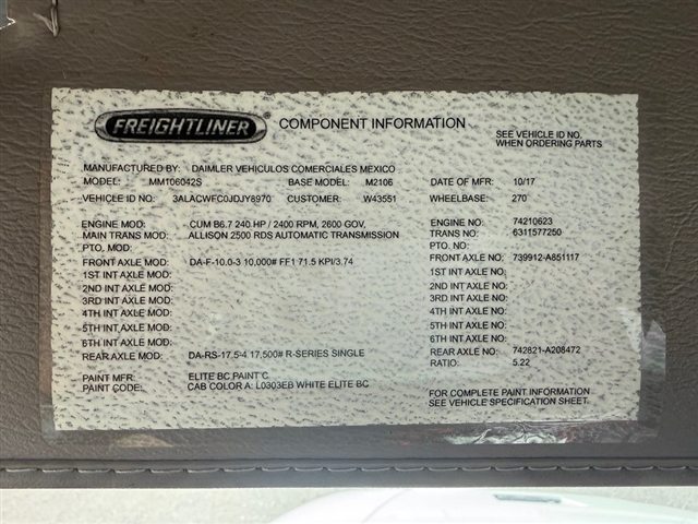 2018 Freightliner M2 / DRY:2948