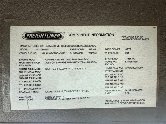2022 Freightliner M2 / DRY:2952