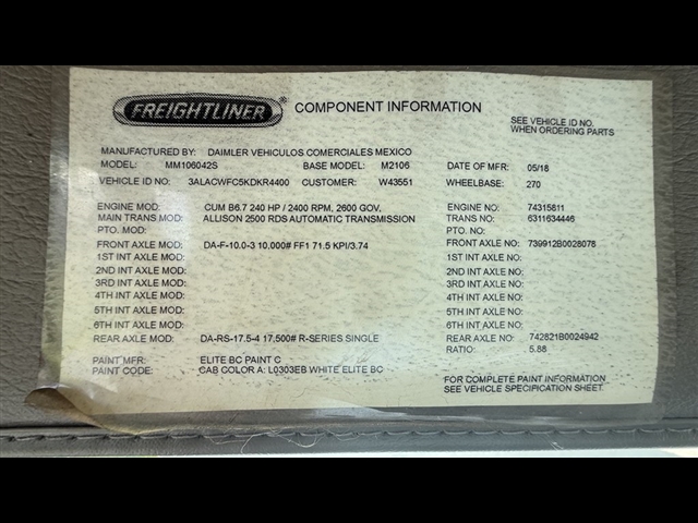 2019 Freightliner M2 / DRY:2963