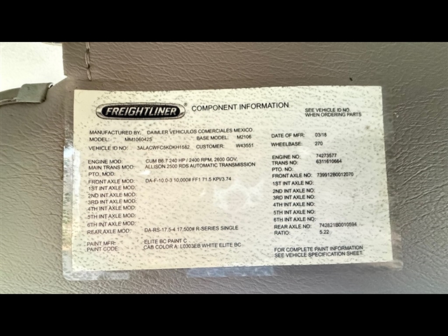 2019 Freightliner M2 / DRY Other:2927