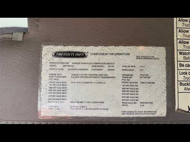 2018 Freightliner M2 / DRY:2988