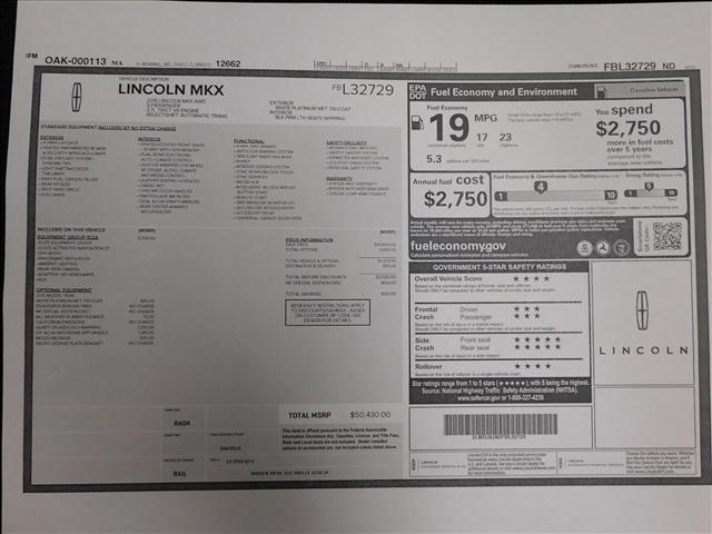 2015 LINCOLN MKX Elite AWD:FBL32729