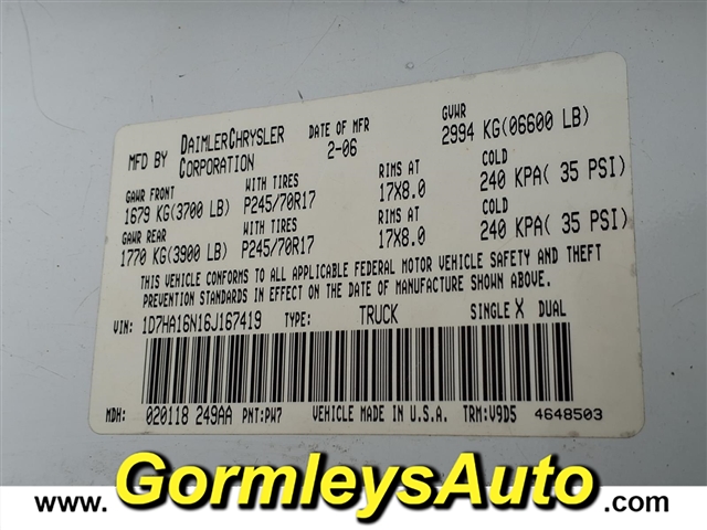 2006 Dodge Ram 1500 SLT:167419B