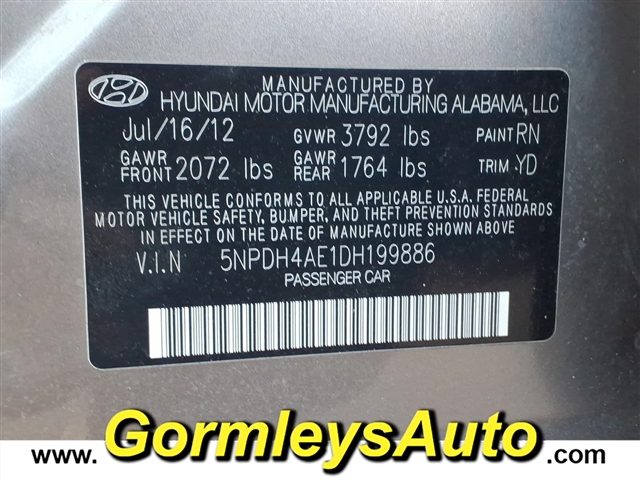 2013 Hyundai ELANTRA GLS:199886B