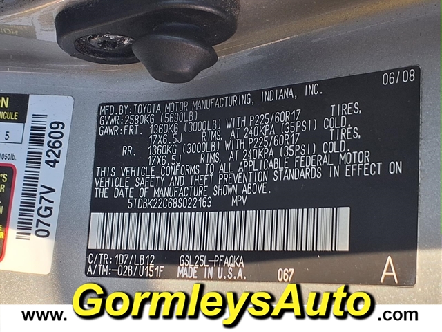 2008 Toyota Sienna XLE:022163B