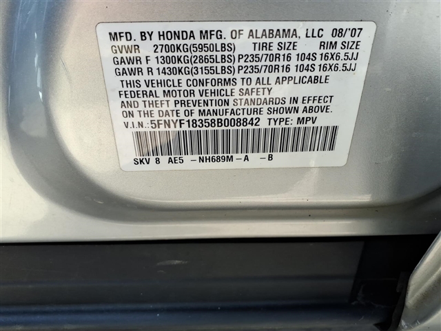 2008 Honda Pilot SE:008842B