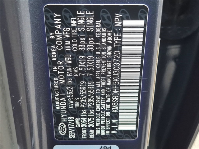 2019 Hyundai SANTA FE XL Limited Ultimate:02410UU