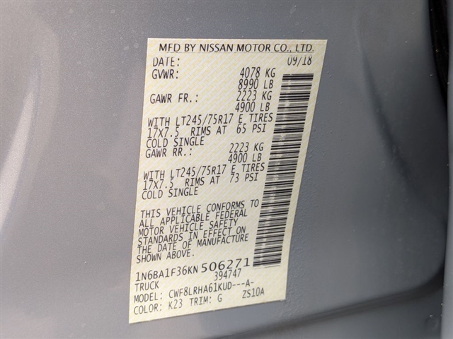 2019 Nissan Titan XD S:01880UU