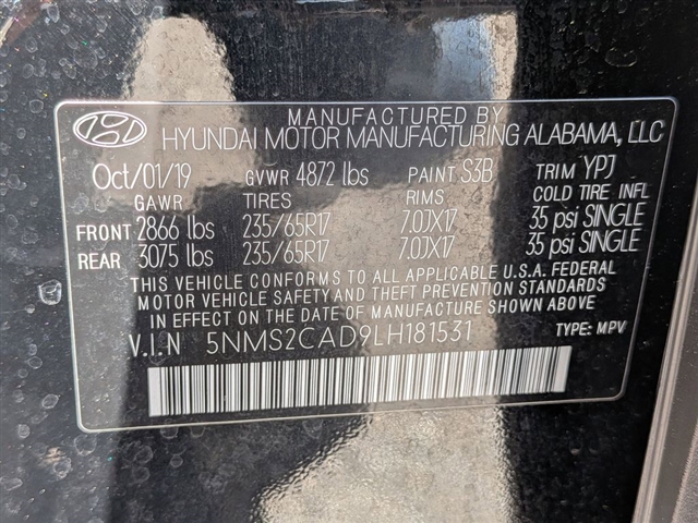 2020 Hyundai SANTA FE SE:39952N