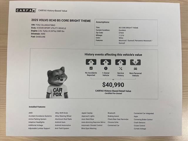 2025 Volvo XC40 B5 Core Bright Theme, YV4L12UJ4S2473865, Stock Number: 32386