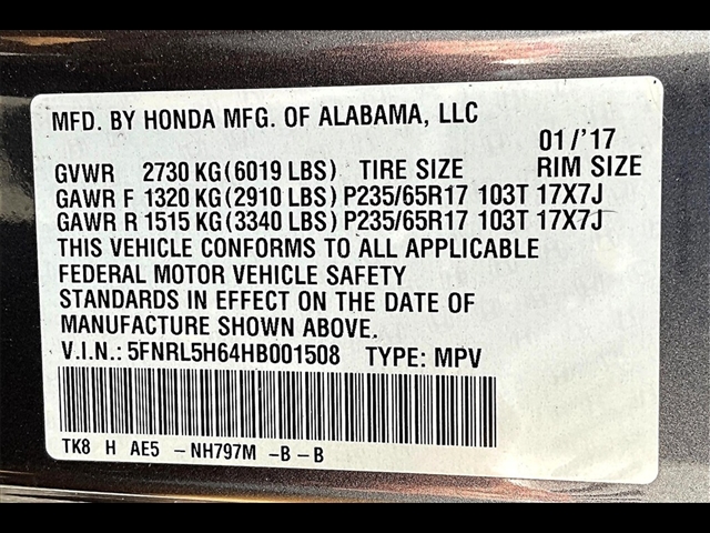 2017 Honda Odyssey EX-L w/Navi