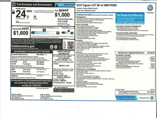 2019 Volkswagen Tiguan SE 4 Motion ONE OWNER AWD:10449