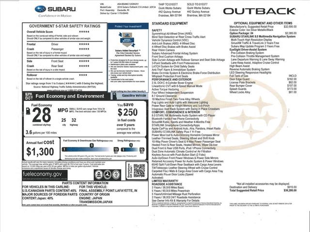 Photo of 2018 Subaru Outback Limited Navigation Eye Sight in Waterloo, NY - 33,  2018 Subaru Outback Limited Navigation Eye Sight:10389
