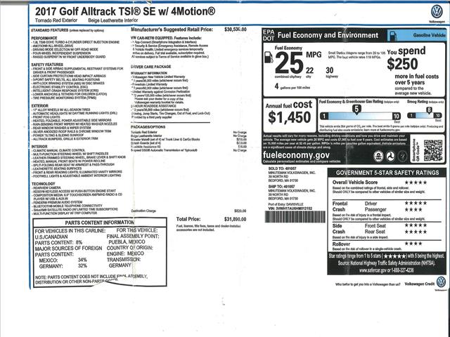 2017 Volkswagen Golf Alltrack Alltrack TSI SE 4 Motion:10459