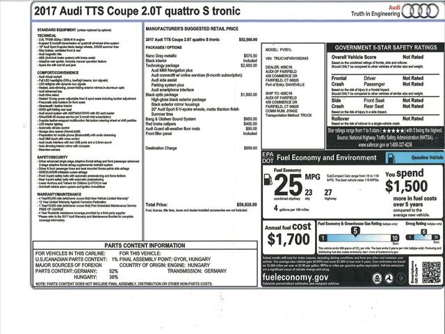 2017 Audi TTS Coupe Quattro New Rated 292hp:10381