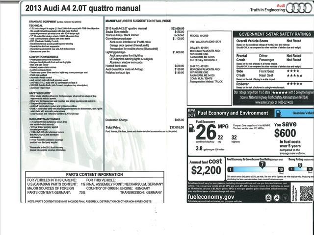 2013 Audi A4 Premium 6spd MANUAL:10466