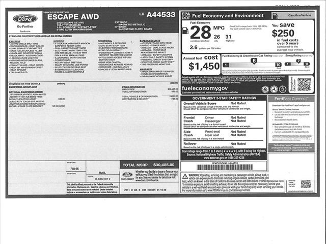 2020 Ford Escape SE All Wheel Drive 8spd AT:10319