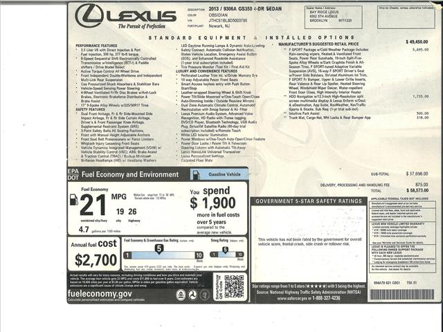 2013 Lexus GS 350 350 F Sport 306h  Cold Weather:10524