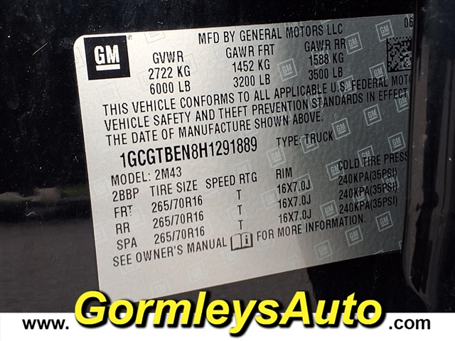 2017 Chevrolet Colorado Work Truck:291889P