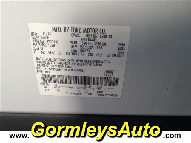 2016 Ford Explorer Platinum:B40021P